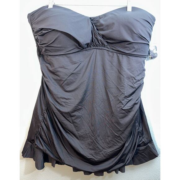 a.n.a Other - A.N.A A New Approach HALTER Shirred ONE-piece Swimdress BLACK Plus Size 24 NWOT